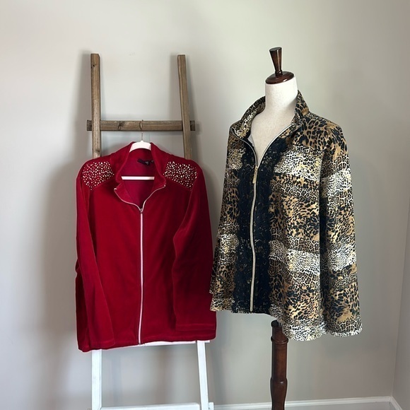 Onque Casuals Tops - Bundle of Two Onque Casual Zip Up Tops Animal Print and Red Size 2X in GUC